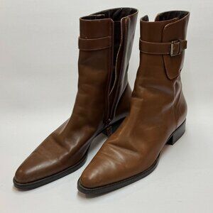 Ralph Lauren Women's 9 Vintage Leather Pointed Toe Brown Boots with Buckle